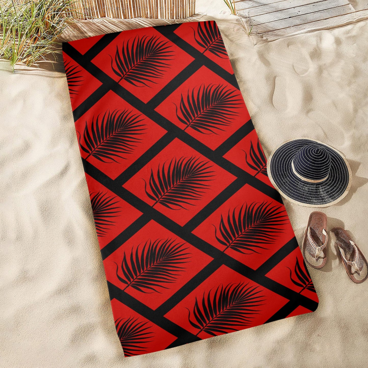 Red Palm Leaf Beach Towel