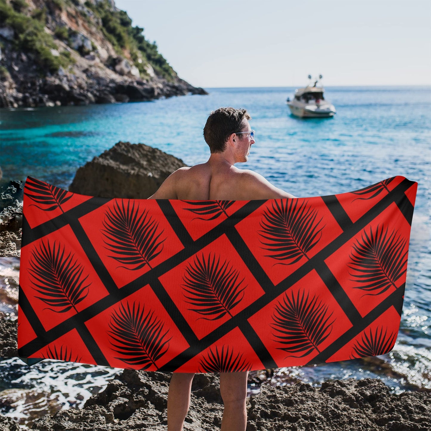 Red Palm Leaf Beach Towel