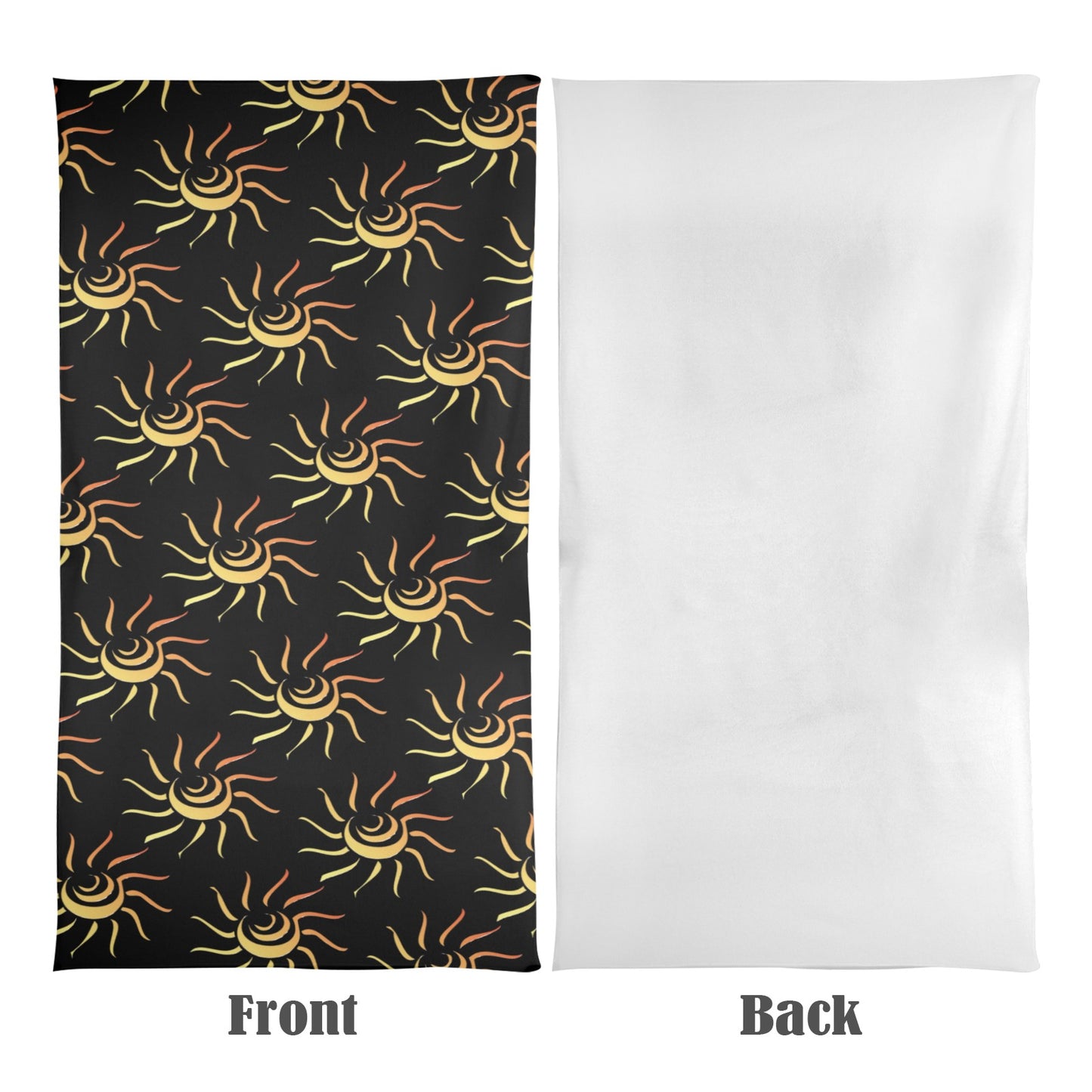 Towel with sun pattern on black side and white side