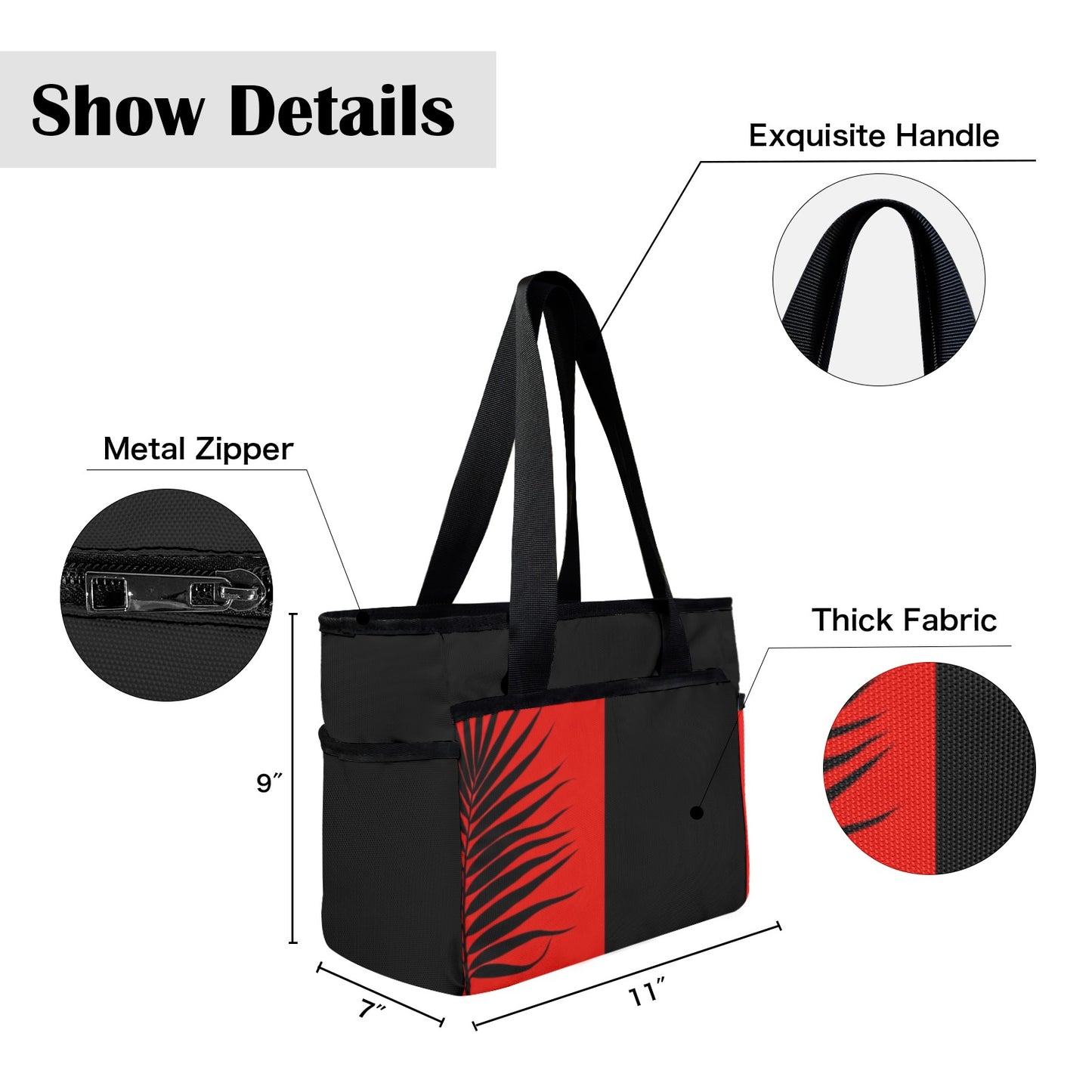 red black palm tote Custom Beach Tote Bag-Large
