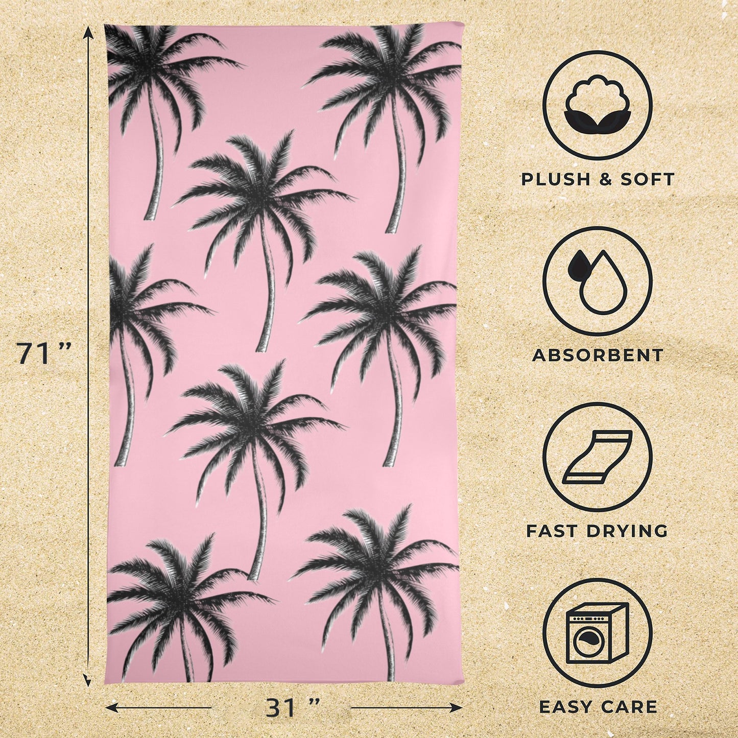 Pink Palms Beach Towel