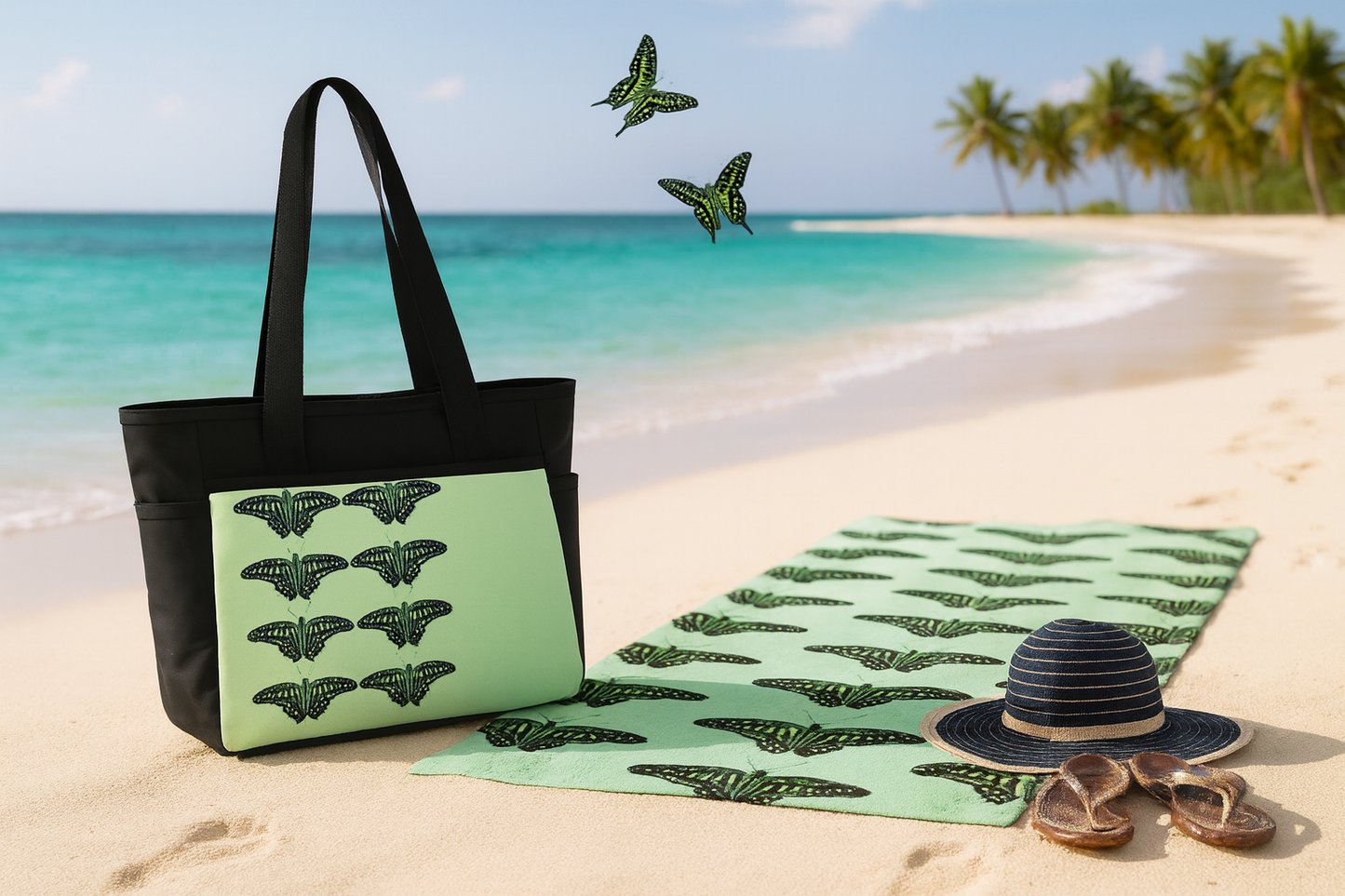 Green Triangle Butterfly Beach  Towel