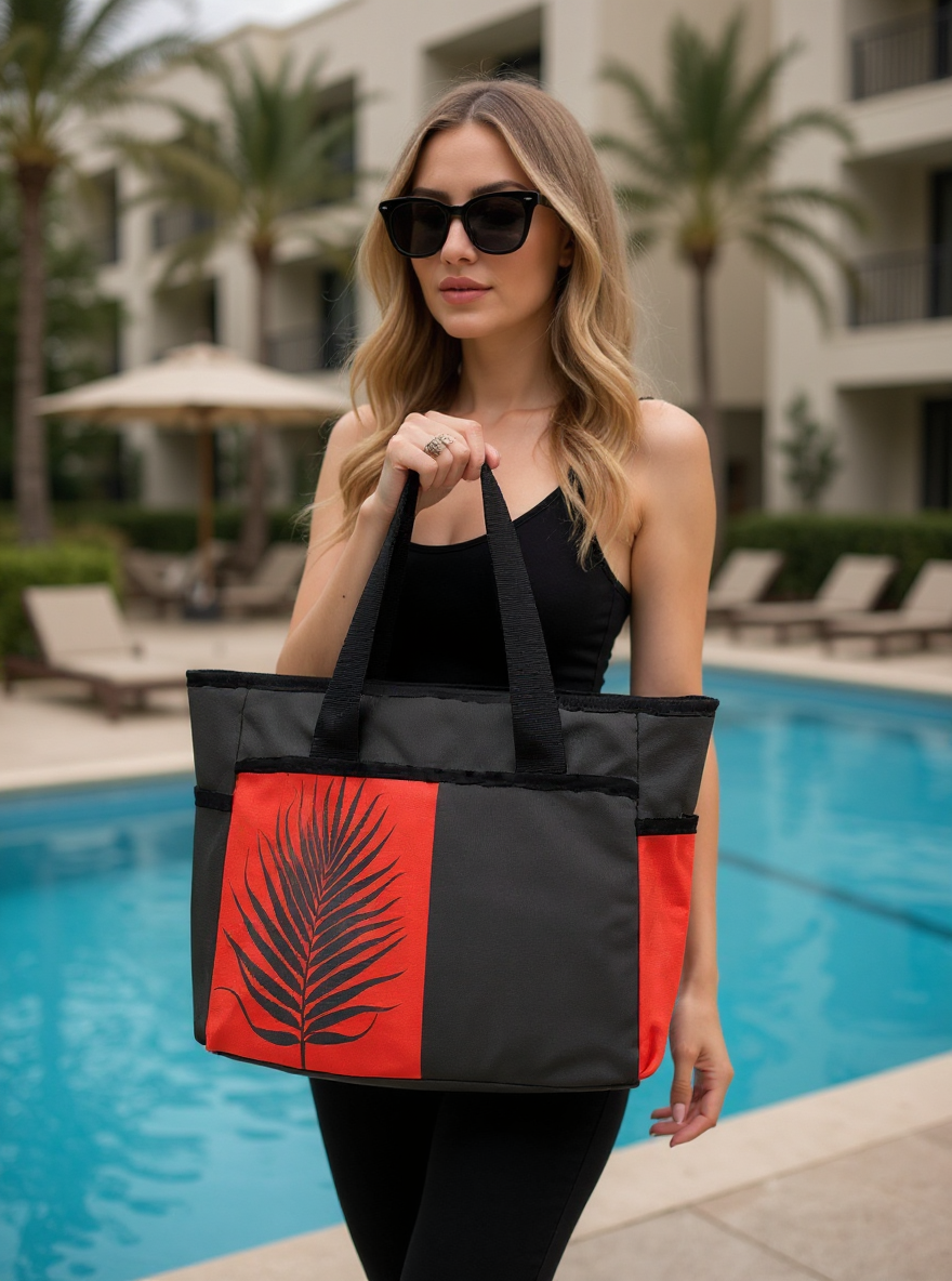 red black palm tote Custom Beach Tote Bag-Large